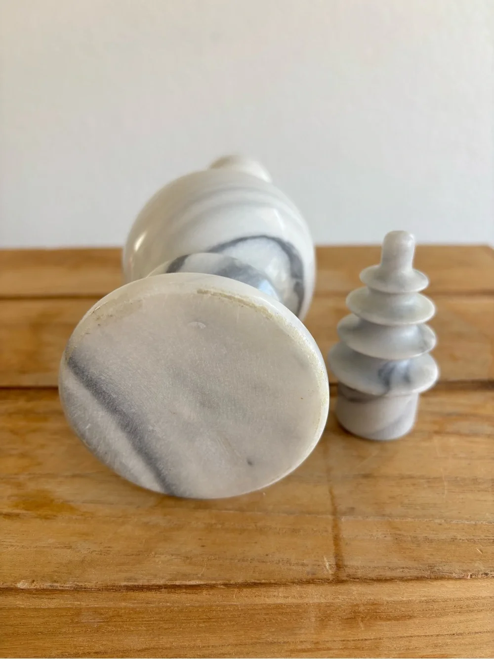 Vintage Marble Decanter Pagoda Stopper White Gray Stone Barware MCM Genie Bottle